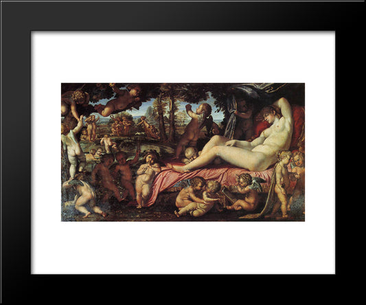 Sleeping Venus 20x24 Black Modern Wood Framed Art Print Poster by Carracci, Annibale