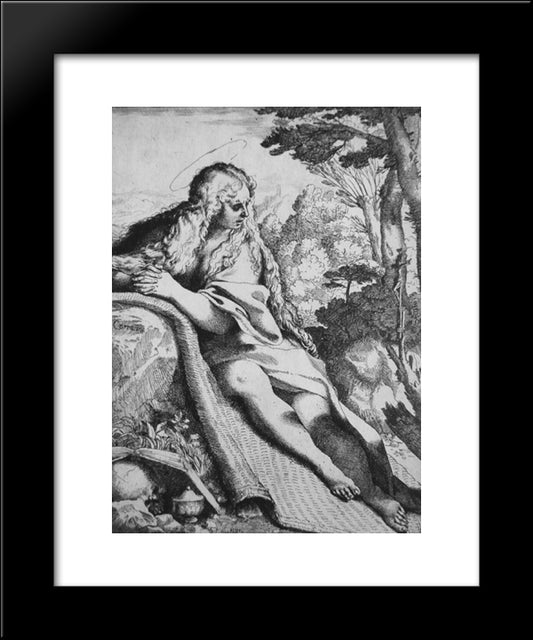 St. Magdalene In The Desert 20x24 Black Modern Wood Framed Art Print Poster by Carracci, Annibale