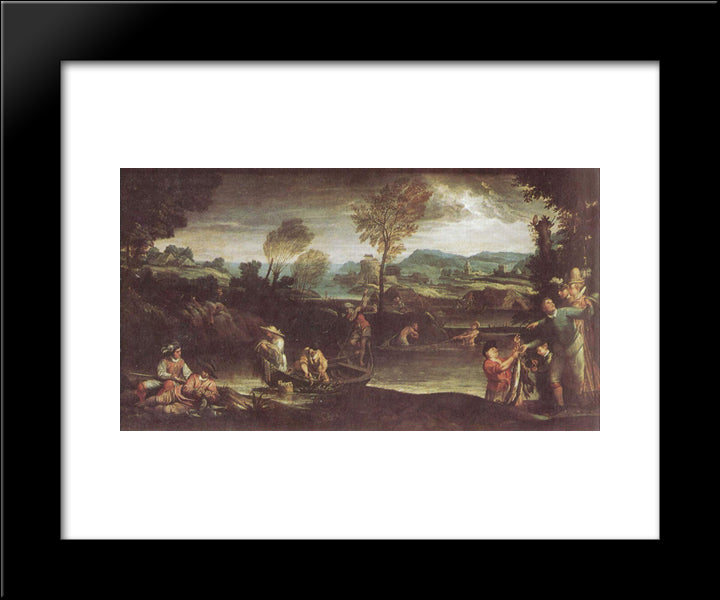 The Fishing 20x24 Black Modern Wood Framed Art Print Poster by Carracci, Annibale