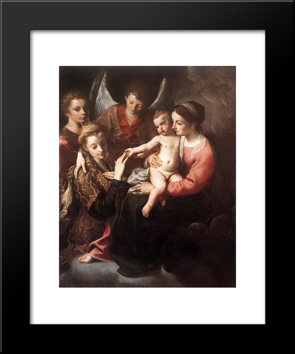 The Mystic Marriage Of St Catherine 20x24 Black Modern Wood Framed Art Print Poster by Carracci, Annibale