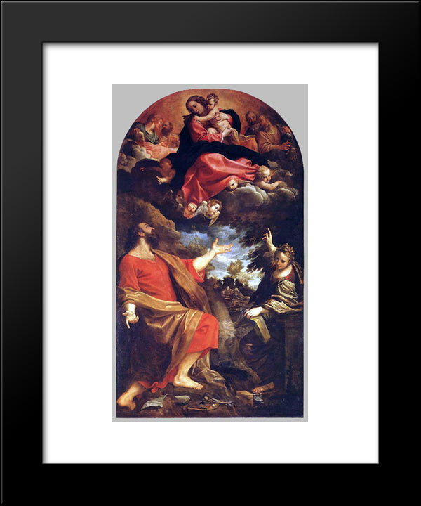 The Virgin Appears To St. Luke And Catherine 20x24 Black Modern Wood Framed Art Print Poster by Carracci, Annibale