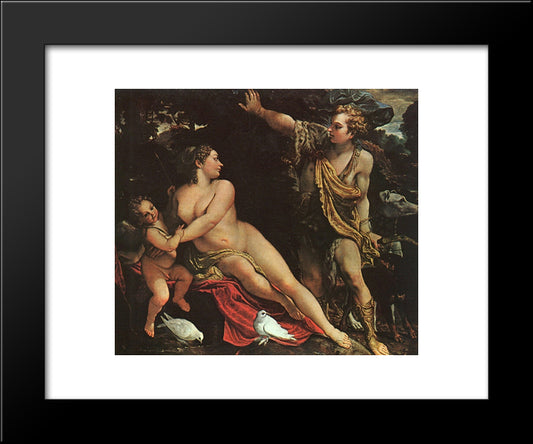 Venus, Adonis, And Cupid 20x24 Black Modern Wood Framed Art Print Poster by Carracci, Annibale