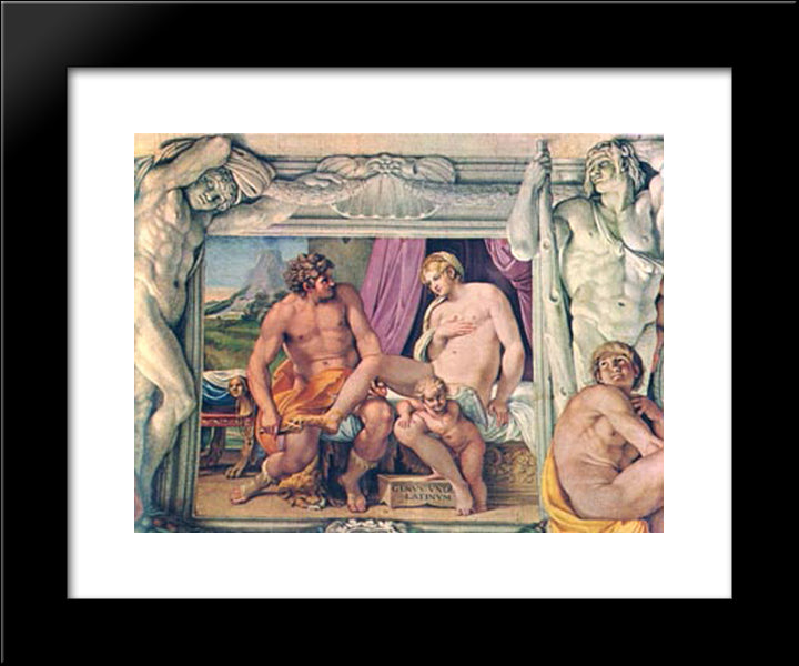 Venus And Anchises 20x24 Black Modern Wood Framed Art Print Poster by Carracci, Annibale