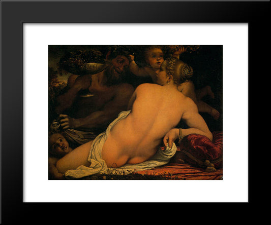 Venus With A Satyr And Cupids 20x24 Black Modern Wood Framed Art Print Poster by Carracci, Annibale