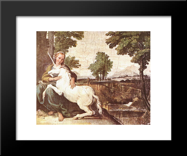 Virgin And Unicorn (A Virgin With A Unicorn) 20x24 Black Modern Wood Framed Art Print Poster by Carracci, Annibale