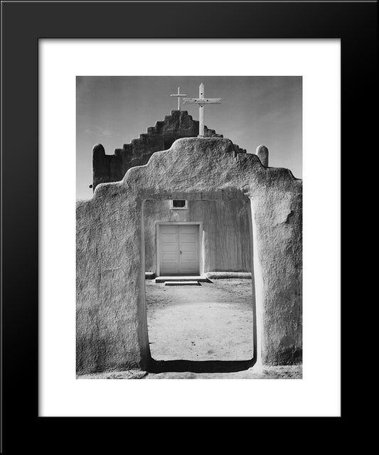 Church, Taos Pueblo 20x24 Black Modern Wood Framed Art Print Poster by Adams, Ansel