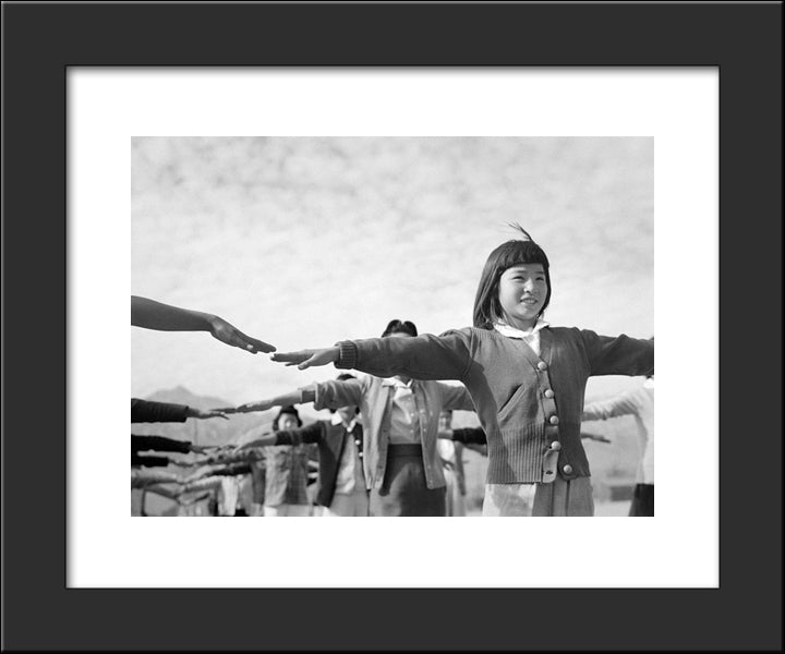 Female Interns Practicing Calisthenics At Manzanar Internment Camp 20x24 Black Modern Wood Framed Art Print Poster by Adams, Ansel