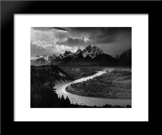The Tetons And The Snake River 20x24 Black Modern Wood Framed Art Print Poster by Adams, Ansel