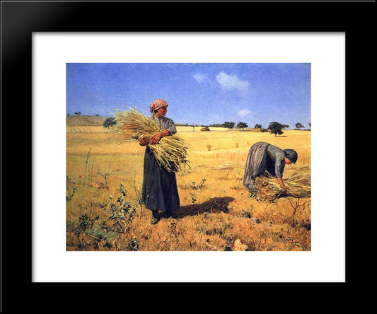 Colheita - Ceifeiras 20x24 Black Modern Wood Framed Art Print Poster by Silva Porto, Antonio da