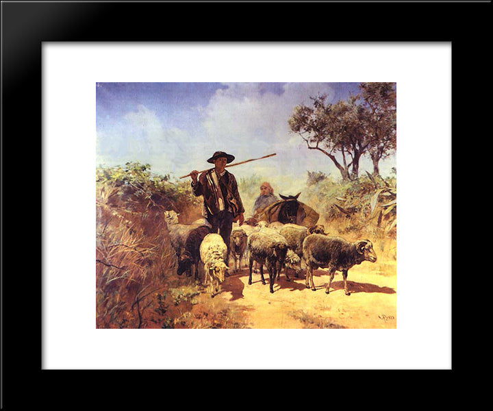 Guardando O Rebanho 20x24 Black Modern Wood Framed Art Print Poster by Silva Porto, Antonio da