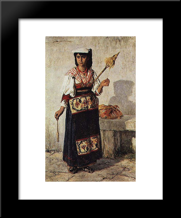 Pequena Fiandeira Napolitana 20x24 Black Modern Wood Framed Art Print Poster by Silva Porto, Antonio da