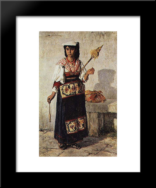 Pequena Fiandeira Napolitana 20x24 Black Modern Wood Framed Art Print Poster by Silva Porto, Antonio da