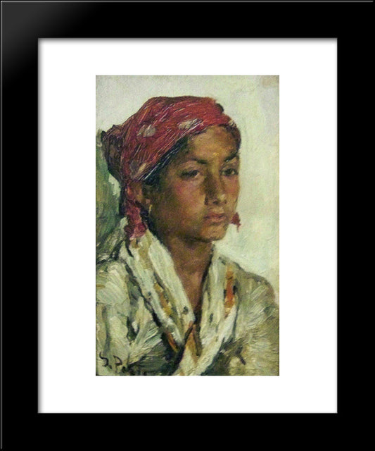 Tete De Jeune Fille 20x24 Black Modern Wood Framed Art Print Poster by Silva Porto, Antonio da