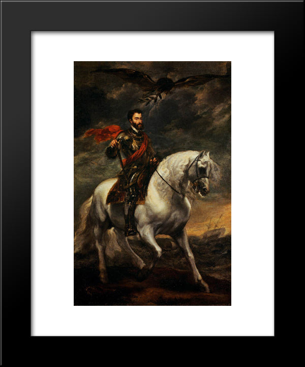 Emperor Charles V On Horseback 20x24 Black Modern Wood Framed Art Print Poster by van Dyck, Anthony