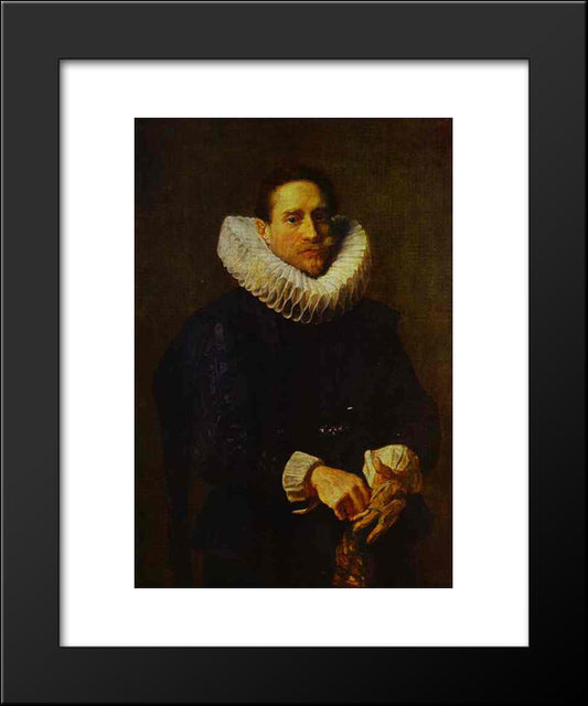 Portrait Of A Gentleman, Putting On His Gloves 20x24 Black Modern Wood Framed Art Print Poster by van Dyck, Anthony