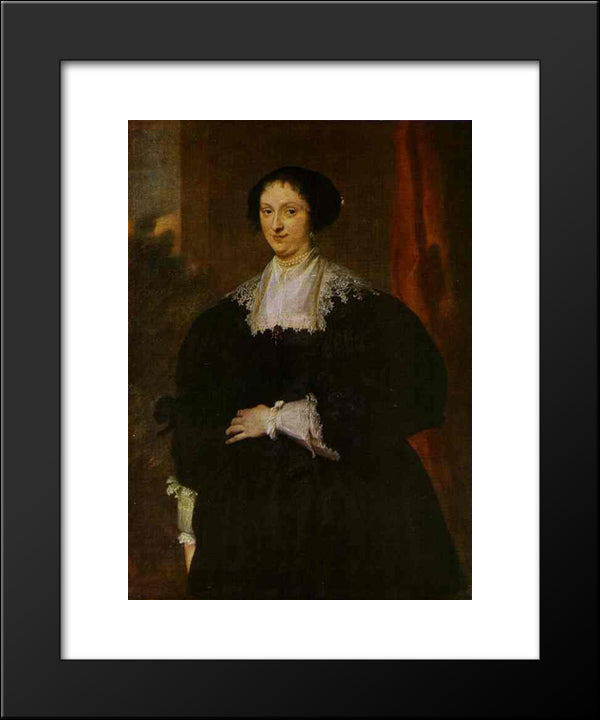 Portrait Of A Lady Dressed In Black, Before A Red Curtain 20x24 Black Modern Wood Framed Art Print Poster by van Dyck, Anthony