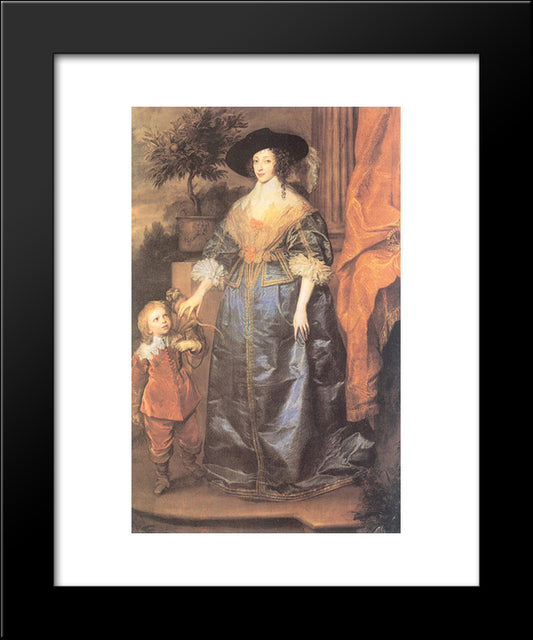 Queen Henrietta Maria And Her Dwarf Sir Jeffrey Hudson 20x24 Black Modern Wood Framed Art Print Poster by van Dyck, Anthony