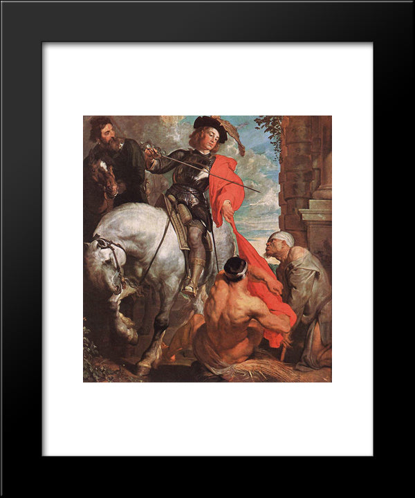 St Martin Dividing His Cloak 20x24 Black Modern Wood Framed Art Print Poster by van Dyck, Anthony