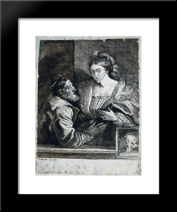 Titian`S Self Portrait With A Young 20x24 Black Modern Wood Framed Art Print Poster by van Dyck, Anthony