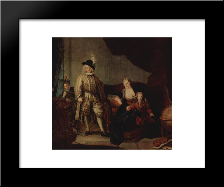 Family Portrait Of Baron Von Erlach 20x24 Black Modern Wood Framed Art Print Poster by Pesne, Antoine