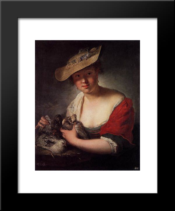 Girl With Pigeons 20x24 Black Modern Wood Framed Art Print Poster by Pesne, Antoine