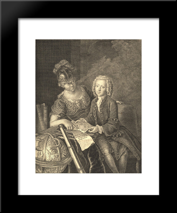 Jean Philippe Baratier Presented By Minerva, German Scholar 20x24 Black Modern Wood Framed Art Print Poster by Pesne, Antoine