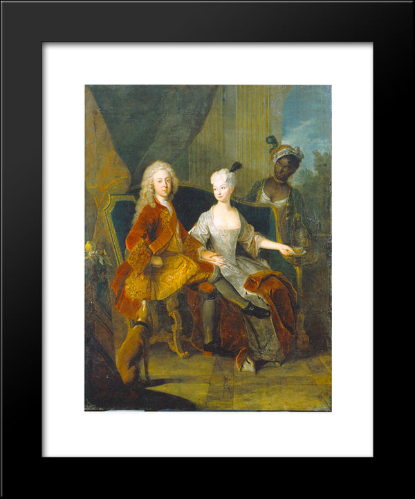 Portrait Of The Crown Prince Friedrich Ludwig Of Wurttemberg And His Wife Henriette Marie Of Brandenburg Schwedt 20x24 Black Modern Wood Framed Art Print Poster by Pesne, Antoine