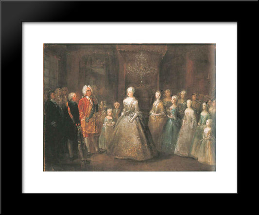 Reception Of August The Strong In The Berlin City Palaces 20x24 Black Modern Wood Framed Art Print Poster by Pesne, Antoine
