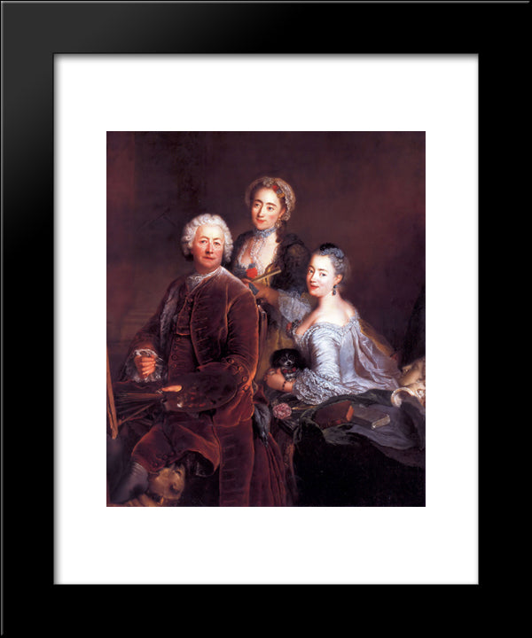 Self-Portrait With Daughters 20x24 Black Modern Wood Framed Art Print Poster by Pesne, Antoine