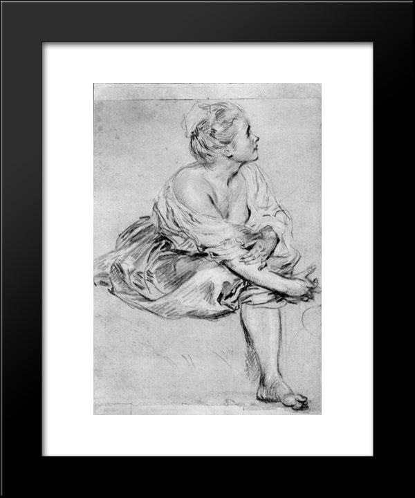 A Seated Woman 20x24 Black Modern Wood Framed Art Print Poster by Watteau, Antoine