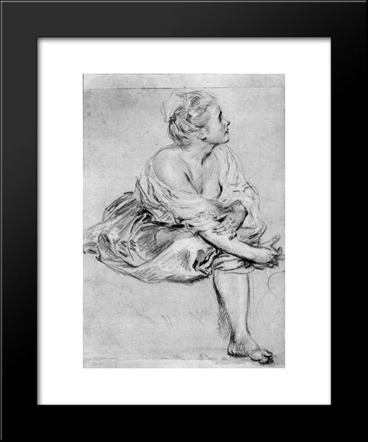 A Seated Woman 20x24 Black Modern Wood Framed Art Print Poster by Watteau, Antoine