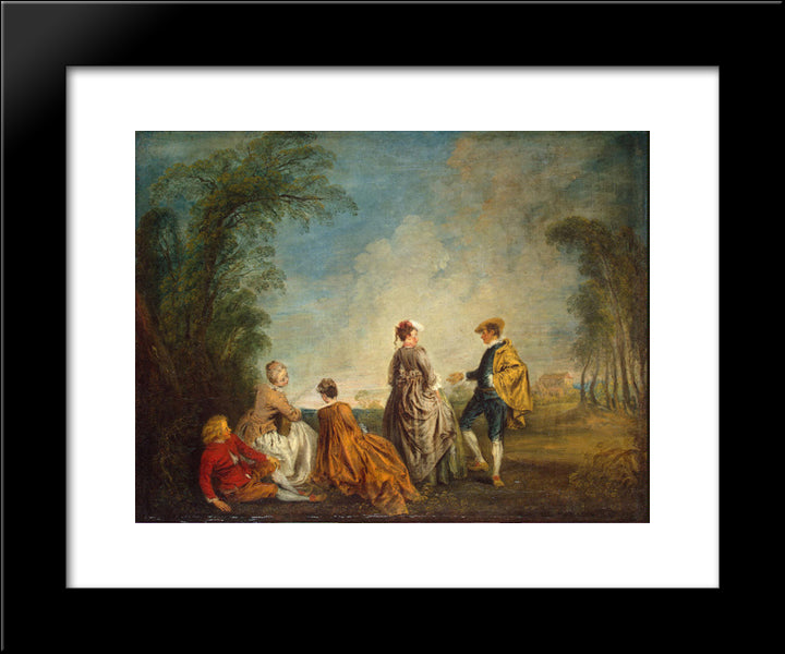 An Embarrasing Proposal 20x24 Black Modern Wood Framed Art Print Poster by Watteau, Antoine