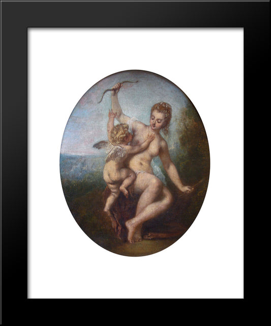 Cupid Disarmed 20x24 Black Modern Wood Framed Art Print Poster by Watteau, Antoine