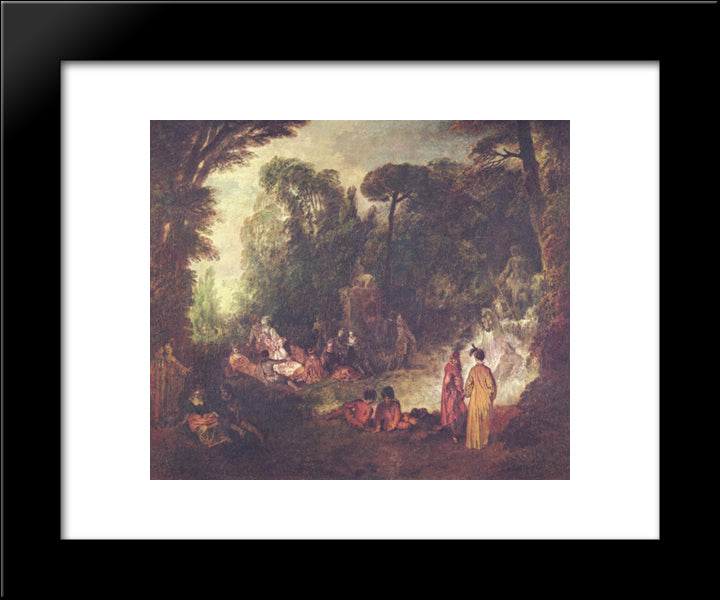 Feast In Park 20x24 Black Modern Wood Framed Art Print Poster by Watteau, Antoine