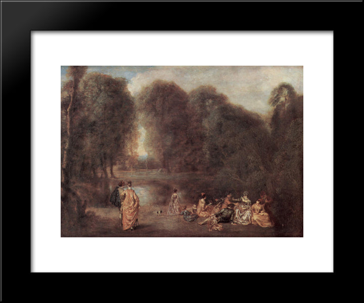 Gathering In The Park 20x24 Black Modern Wood Framed Art Print Poster by Watteau, Antoine