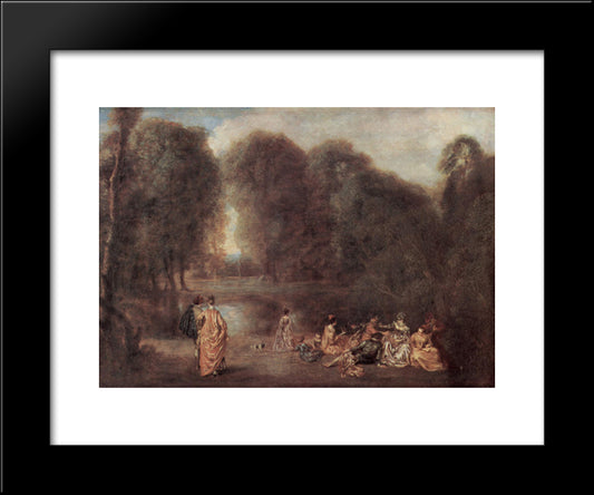 Gathering In The Park 20x24 Black Modern Wood Framed Art Print Poster by Watteau, Antoine