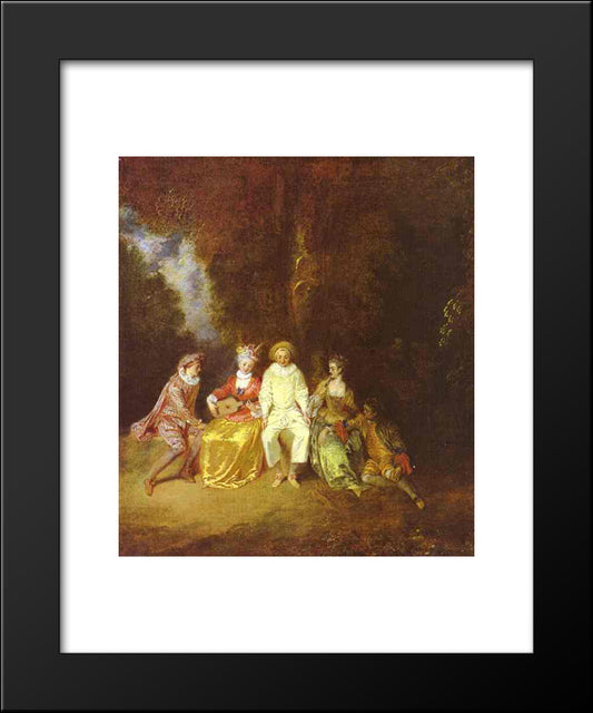 Happy Pierrot 20x24 Black Modern Wood Framed Art Print Poster by Watteau, Antoine