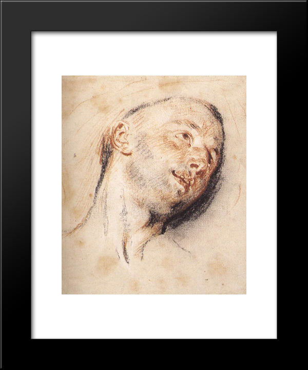 Head Of A Man 20x24 Black Modern Wood Framed Art Print Poster by Watteau, Antoine