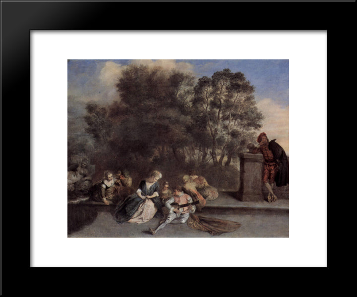 Italian Recreation 20x24 Black Modern Wood Framed Art Print Poster by Watteau, Antoine