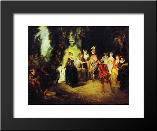 Love In The French Theather 20x24 Black Modern Wood Framed Art Print Poster by Watteau, Antoine