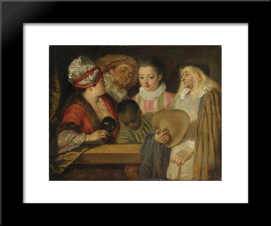 Maskerade 20x24 Black Modern Wood Framed Art Print Poster by Watteau, Antoine