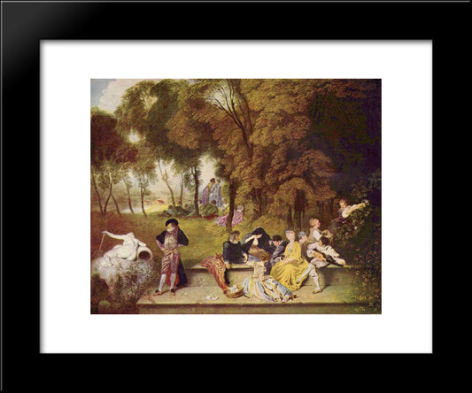 Merry Company In The Open Air 20x24 Black Modern Wood Framed Art Print Poster by Watteau, Antoine