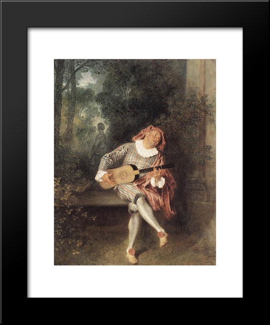 Mezzetin 20x24 Black Modern Wood Framed Art Print Poster by Watteau, Antoine