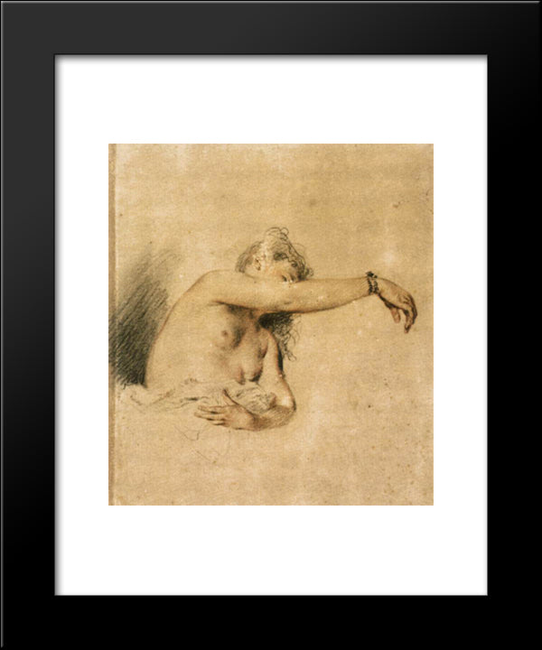 Nude With Right Arm Raised 20x24 Black Modern Wood Framed Art Print Poster by Watteau, Antoine