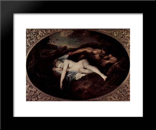 Nymph And Satyr, Or Jupiter And Antiope 20x24 Black Modern Wood Framed Art Print Poster by Watteau, Antoine