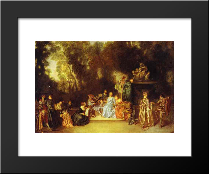 Party In The Open Air 20x24 Black Modern Wood Framed Art Print Poster by Watteau, Antoine