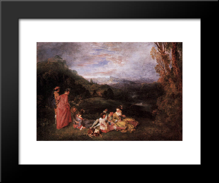 Peaceful Love 20x24 Black Modern Wood Framed Art Print Poster by Watteau, Antoine