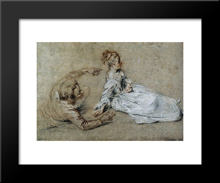 Sitting Couple 20x24 Black Modern Wood Framed Art Print Poster by Watteau, Antoine