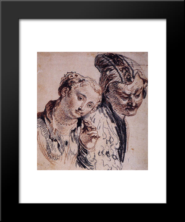 Sketch With Two Figures 20x24 Black Modern Wood Framed Art Print Poster by Watteau, Antoine