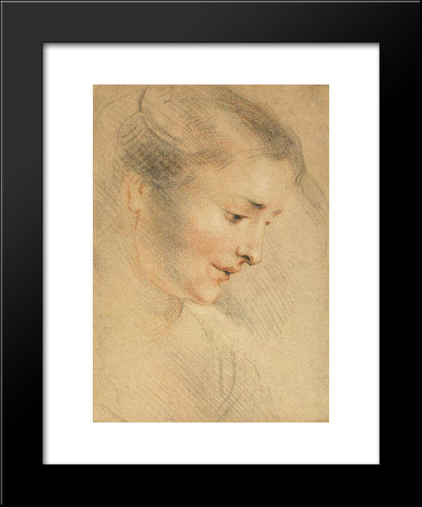 Study Of A Woman'S Head 20x24 Black Modern Wood Framed Art Print Poster by Watteau, Antoine